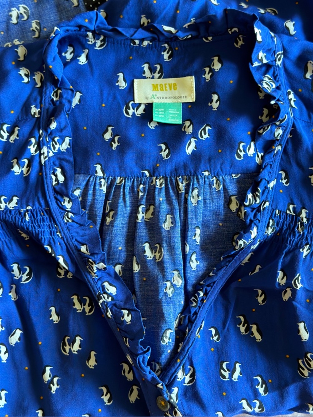 Marisol Ruffled Blouse by Maeve for Anthropologie Size 16W Penguins - Picture 7 of 15